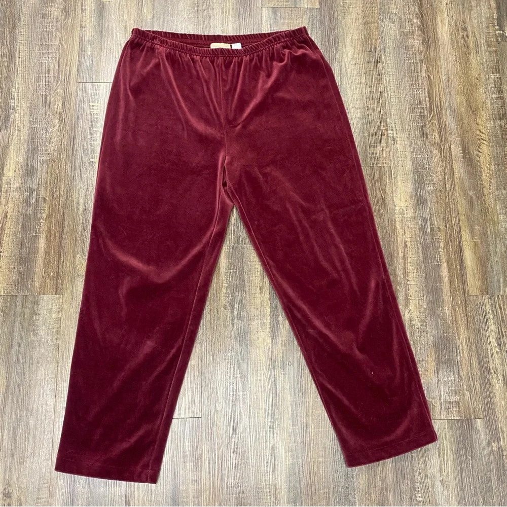 Liz Claiborne Maroon Lizwear Velour Lounge Pant Sweat Suit Soft‎ Stretchy XL